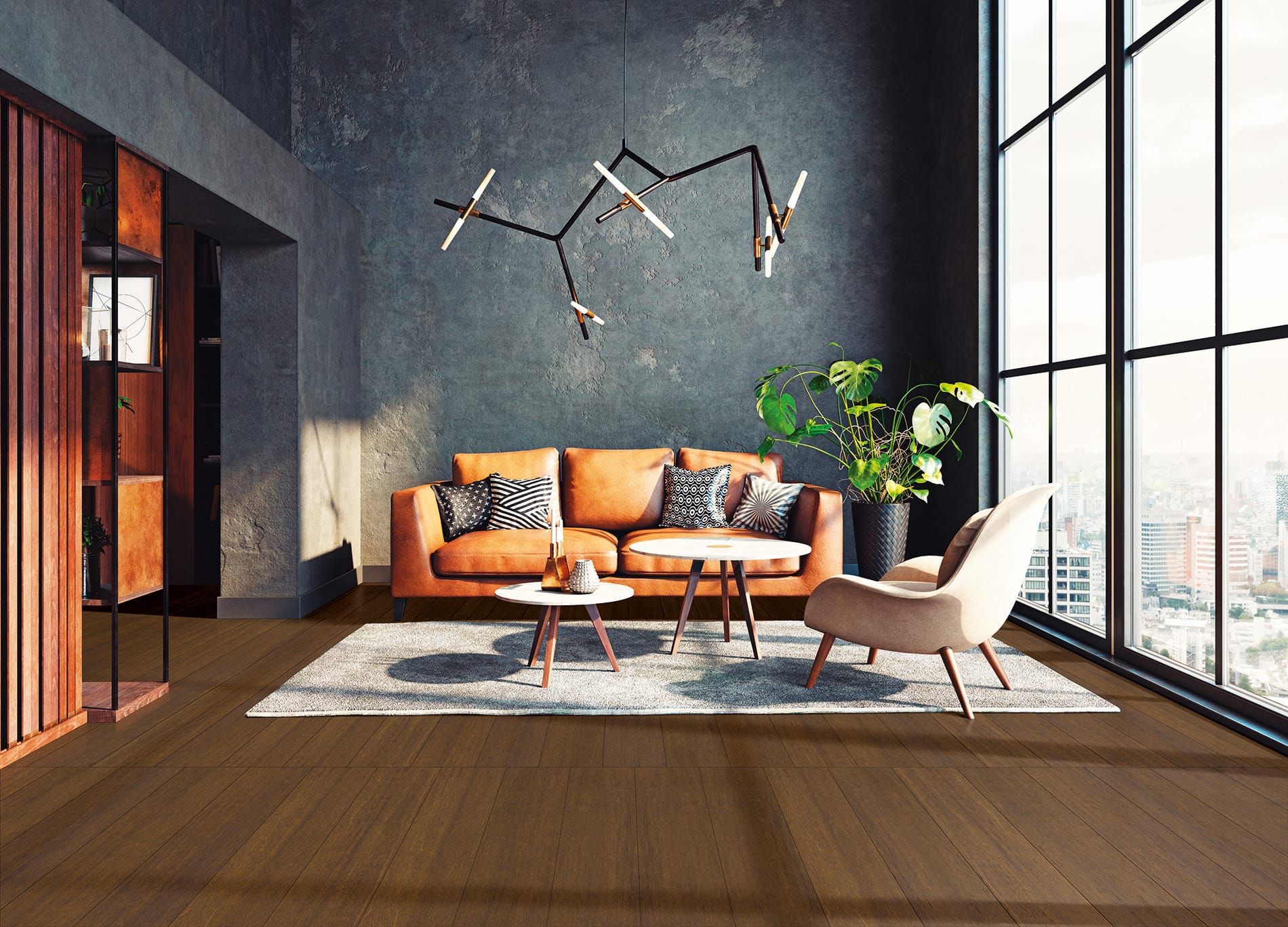 Loft industriale pavimento bamboo scuro