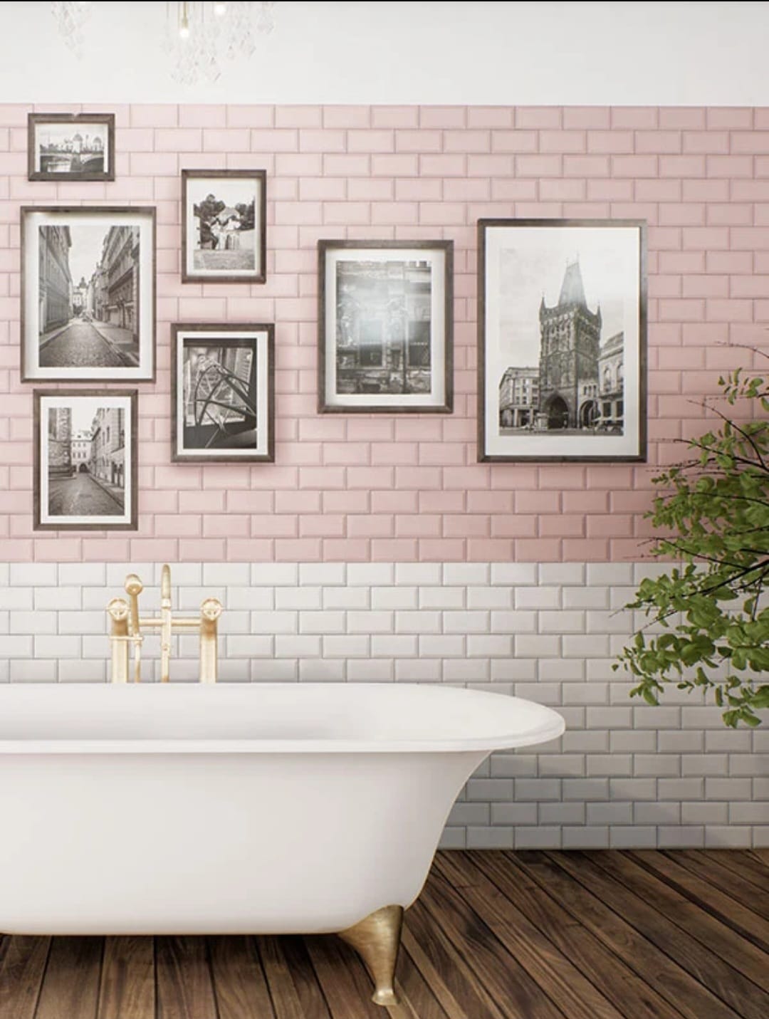 Ceramica metro rosa con vasca freestanding