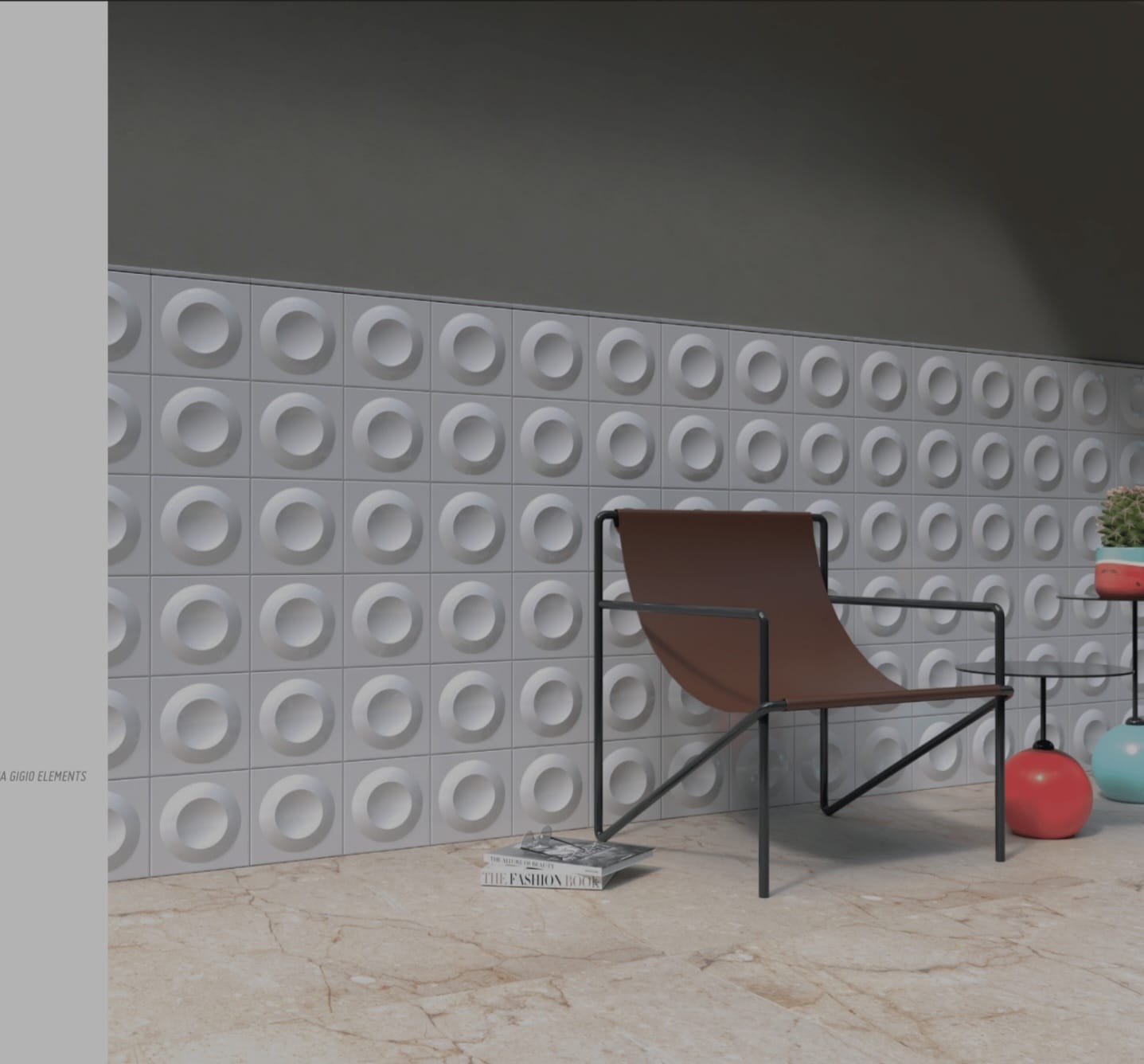 Piastrelle 3D cerchi grigio living