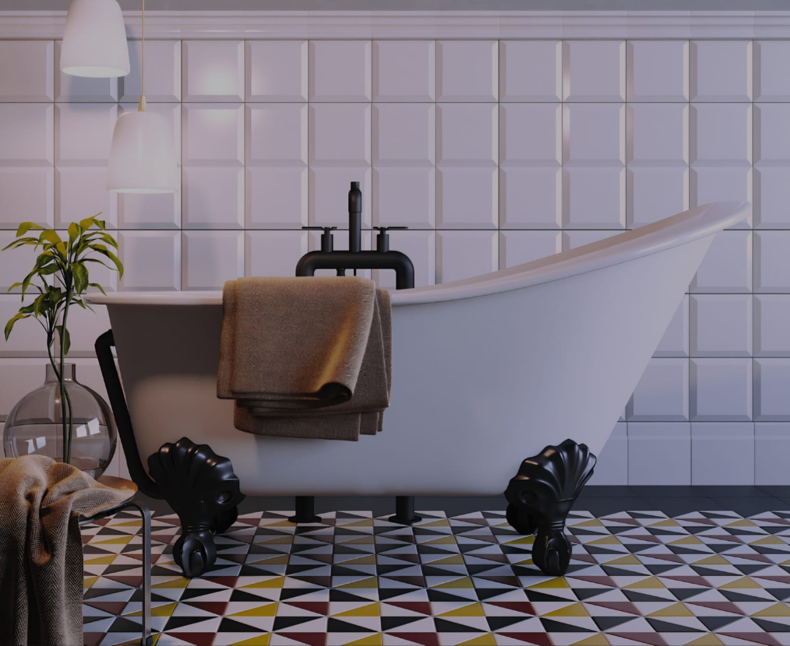 Bagno classico vasca e cementine colorate