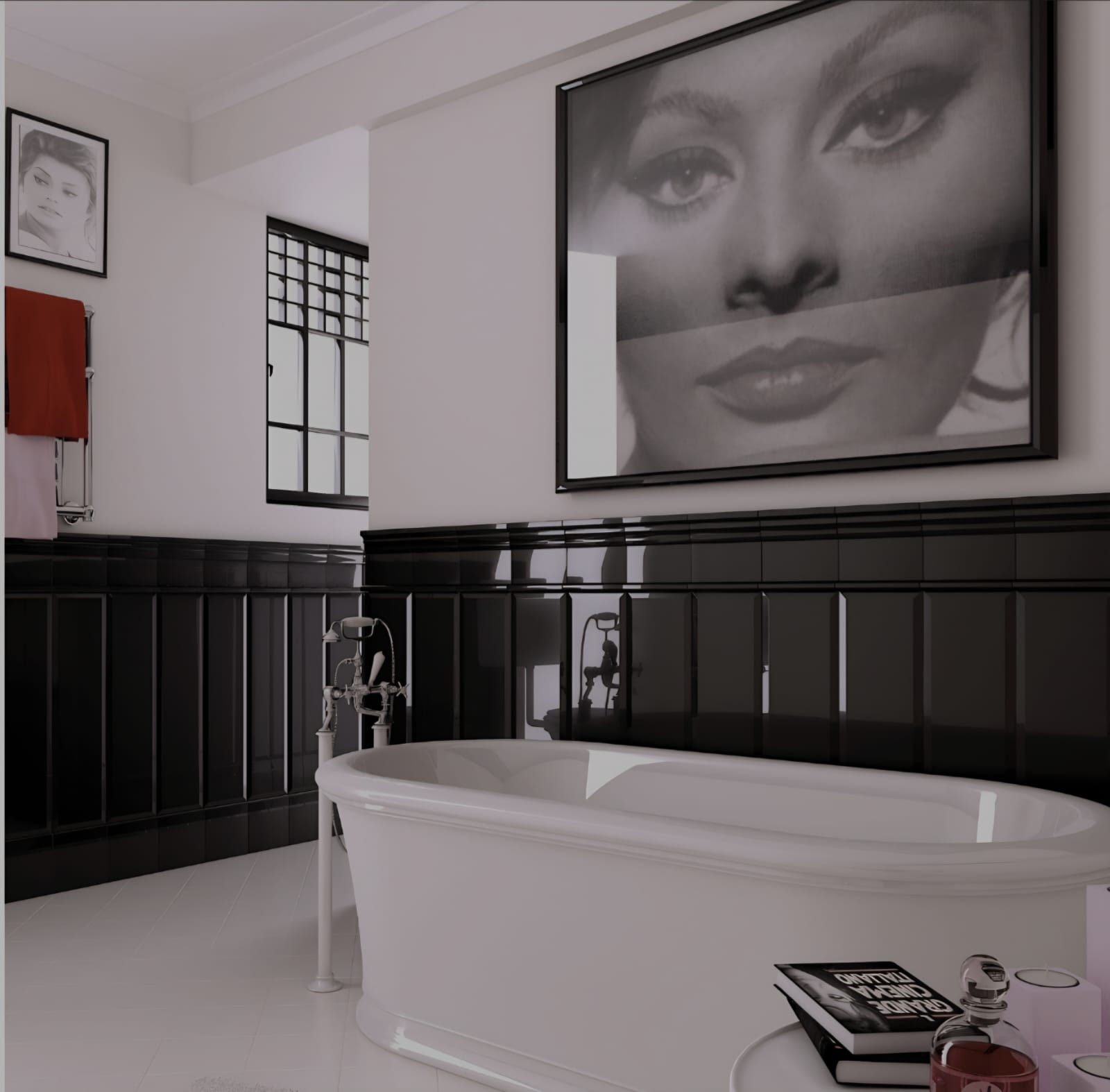 Bagno elegante piastrelle nere e vasca