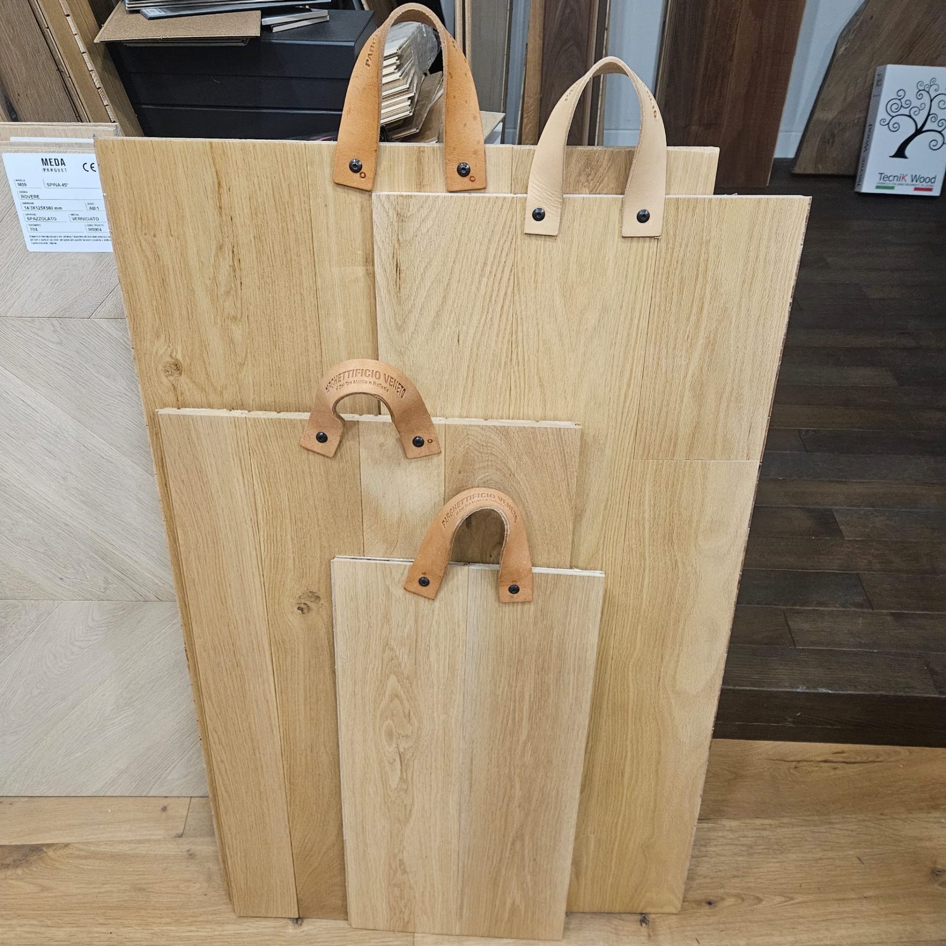 Campioni parquet rovere con manici pelle